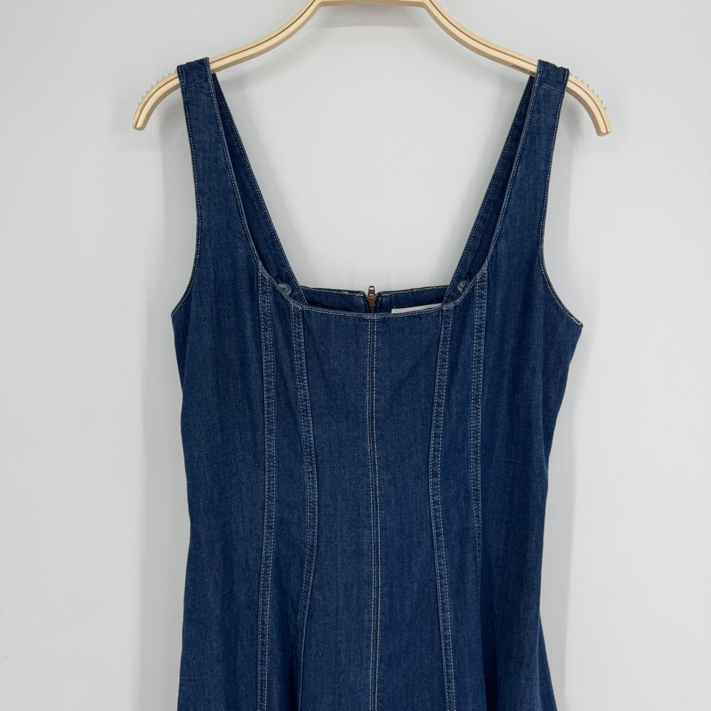 Reformation Amory Denim Midi Dress 10 Blue Dark Wash Sustainable Cottagecore - Picture 7 of 14